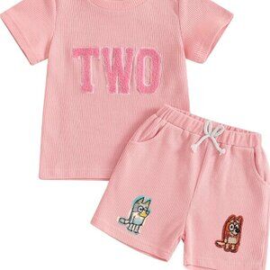 Pink Girl Second Birthday Bluey Outfit Bingo Shirt Shorts Bluey Clothes